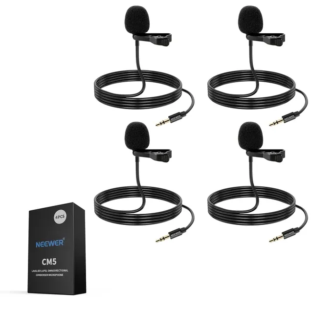 Neewer 4 Pack Microfono Lavalier Lapel Compatibile con Rode GO II Pro DJI Wireless Wired Clip On Lav Mic_voghion.com
