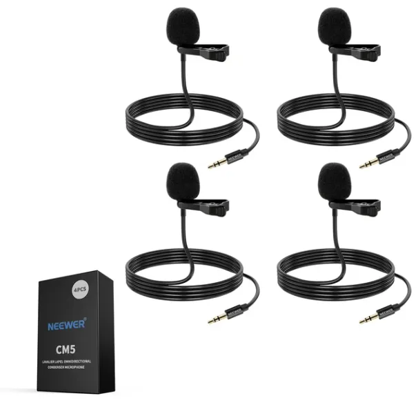 Neewer 4 Pack Microfono Lavalier Lapel Compatibile con Rode GO II Pro DJI Wireless Wired Clip On Lav Mic_voghion.com