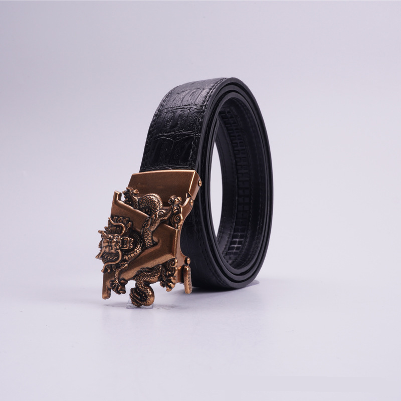 Popular crocodile pattern men's belt men's automatic buckle retro copper buckle trouser belt personalized_voghion.com