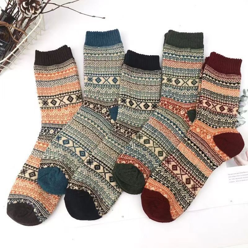 5 Pairs Winter Socks, Warm Thick Soft Mid-calf Socks Vintage Casual Versatile Women's Socks_voghion.com