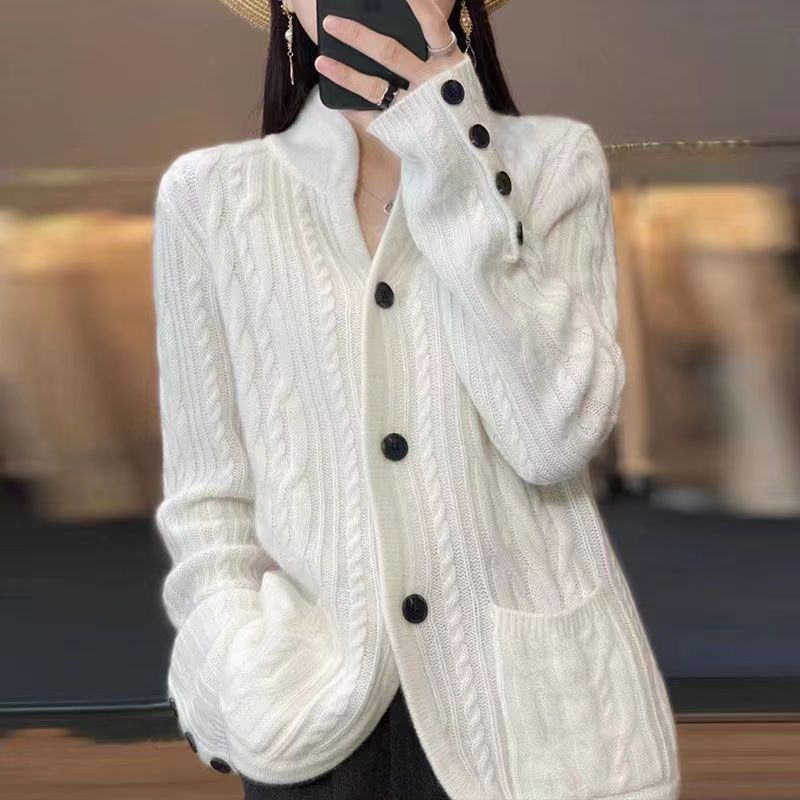 Women's Clothing autumn and winter new cardigan women's stand up collar Korean version loose sweater jacket niche design short outerwear top_voghion.com