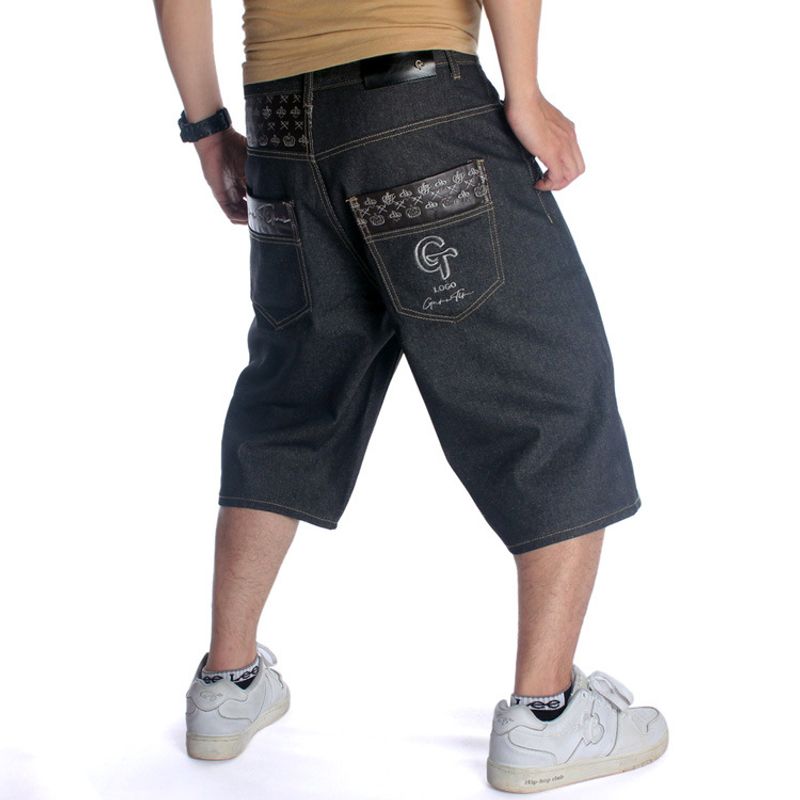 Abbigliamento maschile Jeans hip hop Pantaloncini larghi ricamati alla moda da uomo Pantaloni da skateboard di grandi dimensioni da strada_voghion.com