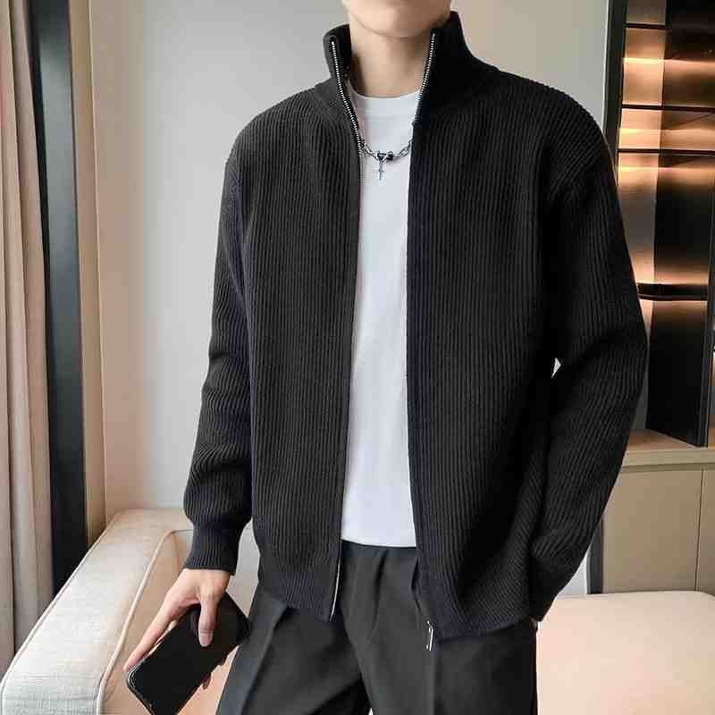 Maglia a collo alto da uomo, casual, con collo alto, vestibilità slim, tinta unita, con cerniera, semplice e alla moda, da autunno inverno_voghion.com