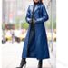 Bestseller: Langer, schmal geschnittener Leder-Trenchcoat für Damen in Übergrößen mit Knöpfen_voghion.com