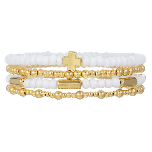 Cross Border New CCB Round Bead Cross Beaded Bracelet Combination Fashionable And Versatile Trendy Stacking Elastic Bracelet For Women_voghion.com