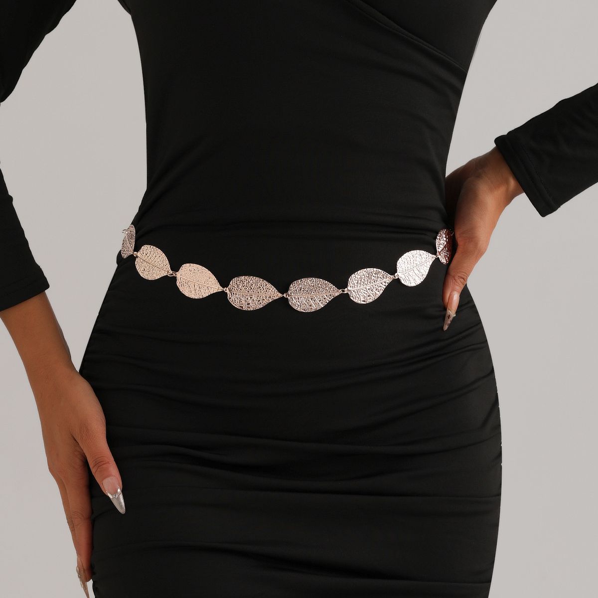 Accessoires Ins Fashion Retro Style Golden Leaf Dünne Taillenkette Dekoration Dünnes Kleid Kleid Gürtel_voghion.com