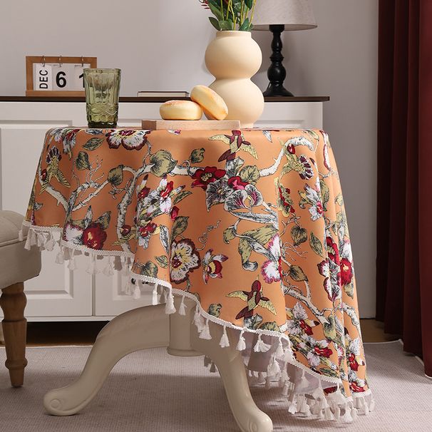 Nappe de luxe en polyester – Imprimé floral vintage, résistante à la chaleur, rectangulaire et ronde, pour salle à manger, cuisine et table basse_voghion.com