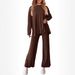 Women's Casual Lounge Set With Split Hem Pants & Long Sleeve Top – Soft Polyester Spandex Comfort Outfit In 12 Colors_voghion.com