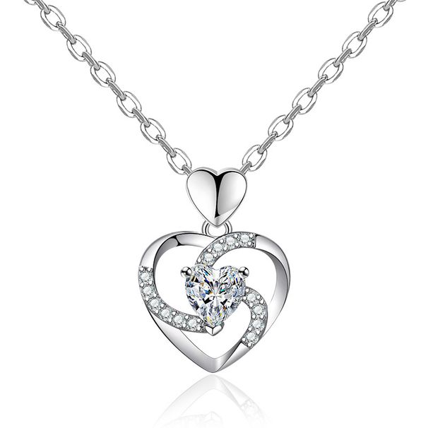 Ciondolo a forma di cuore placcato in argento con strass intarsiati, catena per clavicola, semplice collana cava_voghion.com