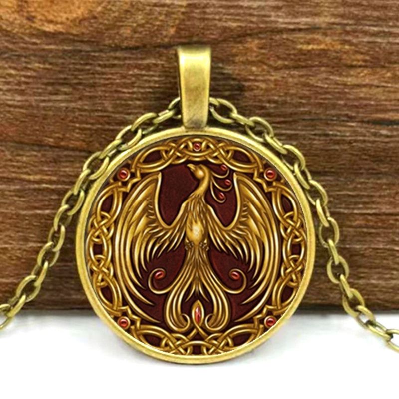 Heiße Verkäufe Golden Phoenix Glas Anhänger Halskette, Halskette_voghion.com
