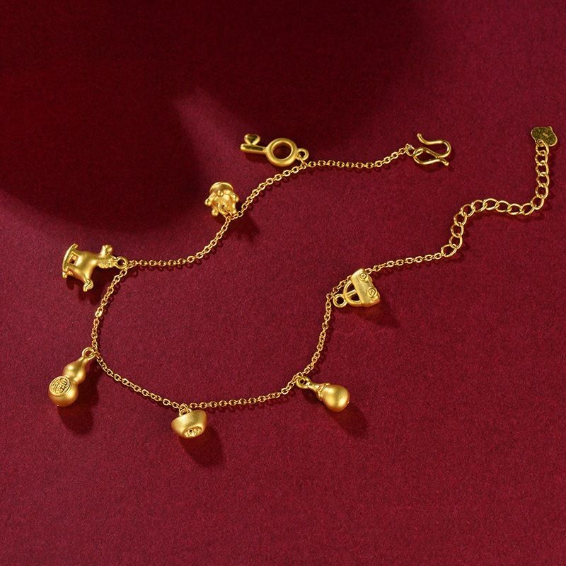 Brass gold-plated Duobao Fulu anklet Vietnamese sand gold bracelet for women's simple temperament jewelry live distribution_voghion.com