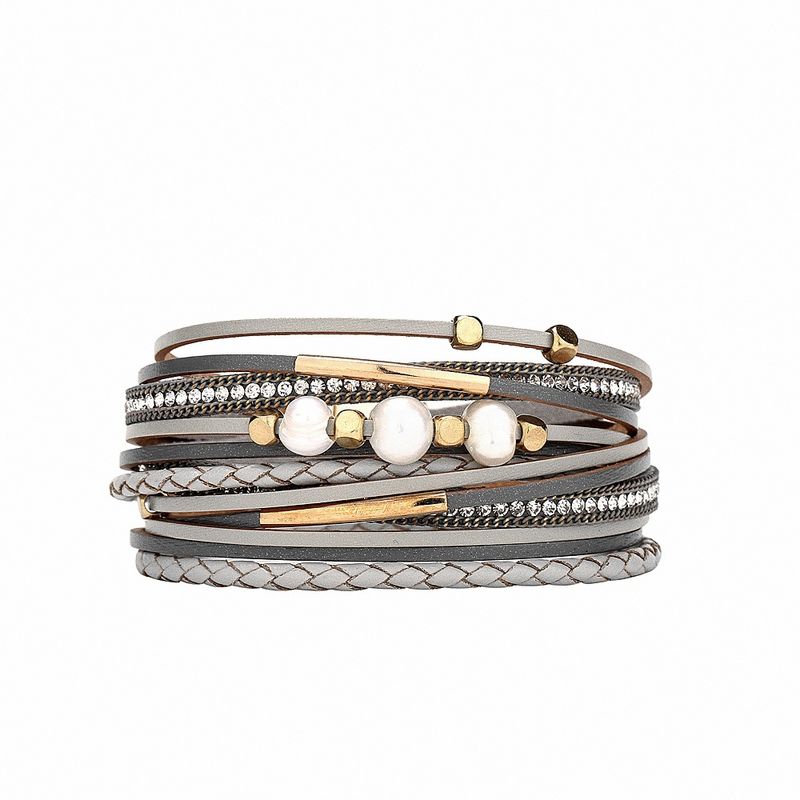 Bracciale in pelle con chiusura magnetica in tubo di rame e perle a due cerchi, accessori di moda di nicchia._voghion.com