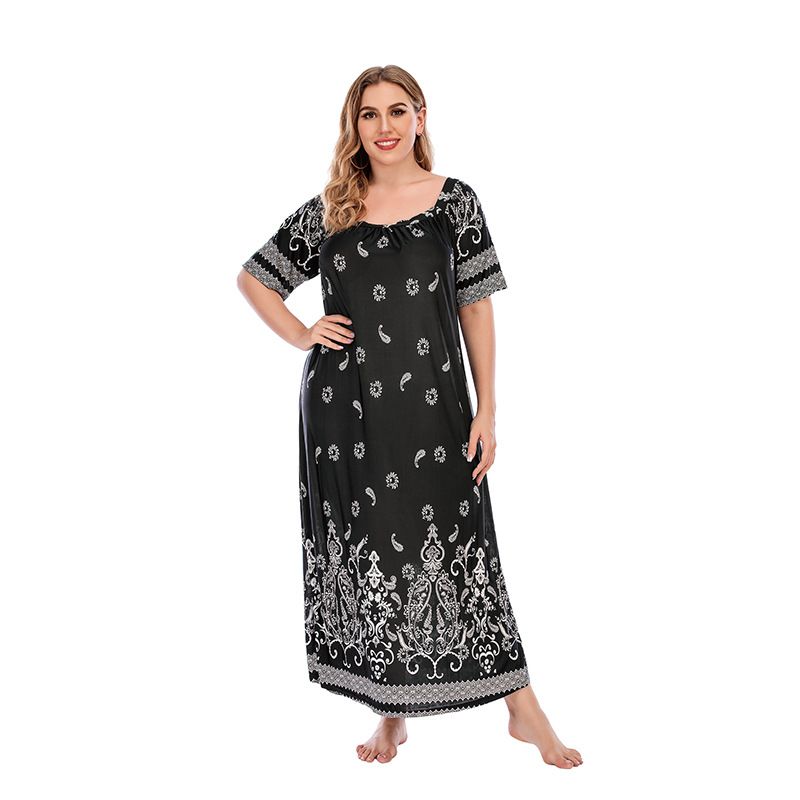 Loose  Casual Vacation Short Sleeve  Long Plus size Dresses_voghion.com
