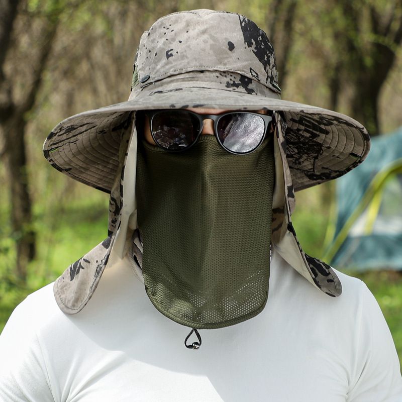 ​Men's Outdoor Sun Hat With Face Mask - UPF 50+ UV Protection & Bug Protection For Fishing & Hiking_voghion.com