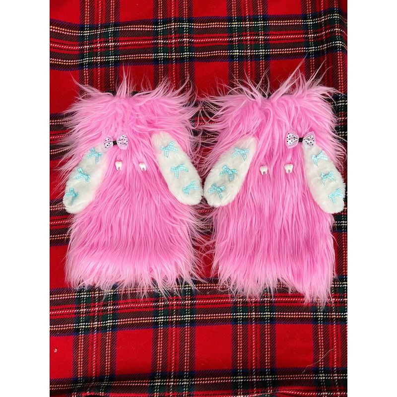 Blue curly hair long ear bow snow monster subculture y2k long hair two color leg sets pile pile socks_voghion.com
