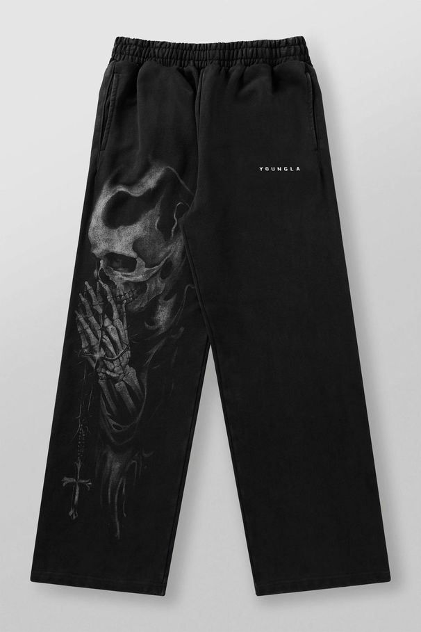 Herren Retro Hip Hop Print Jogginghose Lässige Jogger mit Totenkopf-Design Baumwollmischung Streetwear Hose_voghion.com