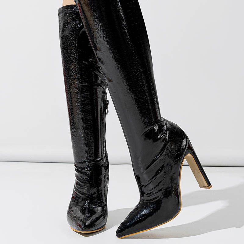 Boots Women's thigh-high boots Slimming new stone grain pointed elastic heel boots_voghion.com