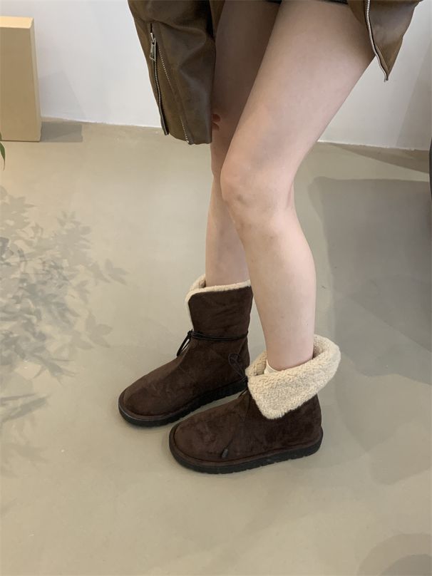Stivali da neve in pelle scamosciata da donna, autunno/inverno 2025, nuovi stivali caldi in cotone foderati in pile_voghion.com