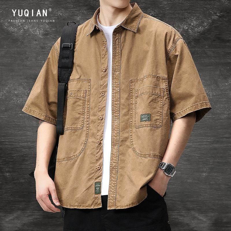 Camicia da lavoro taglie forti da uomo, a maniche corte, ampia e larga, giacca in denim da uomo, camicia retrò alla moda_voghion.com