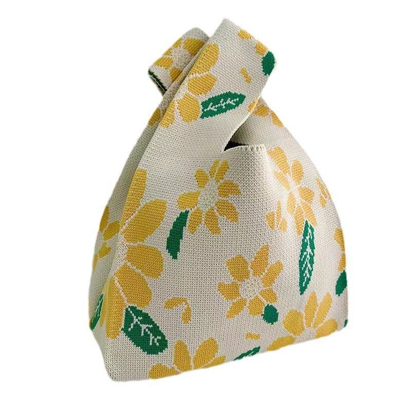 Bolso tipo chaleco de moda, bolso tipo chaleco, bolso de punto, bolso portátil con estampado de flores y cuadros en contraste de colores, bolso ligero de lujo de Corea del Sur._voghion.com