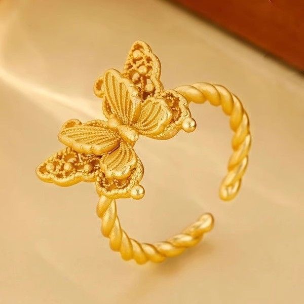 High-Value Versatile Gold Silk Feather Butterfly Unique Niche Design Exquisite Index Finger Ring_voghion.com