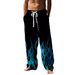 Sports casual for men's spring and autumn straight tube loose double pocket drawstring pants with flame print new style_voghion.com