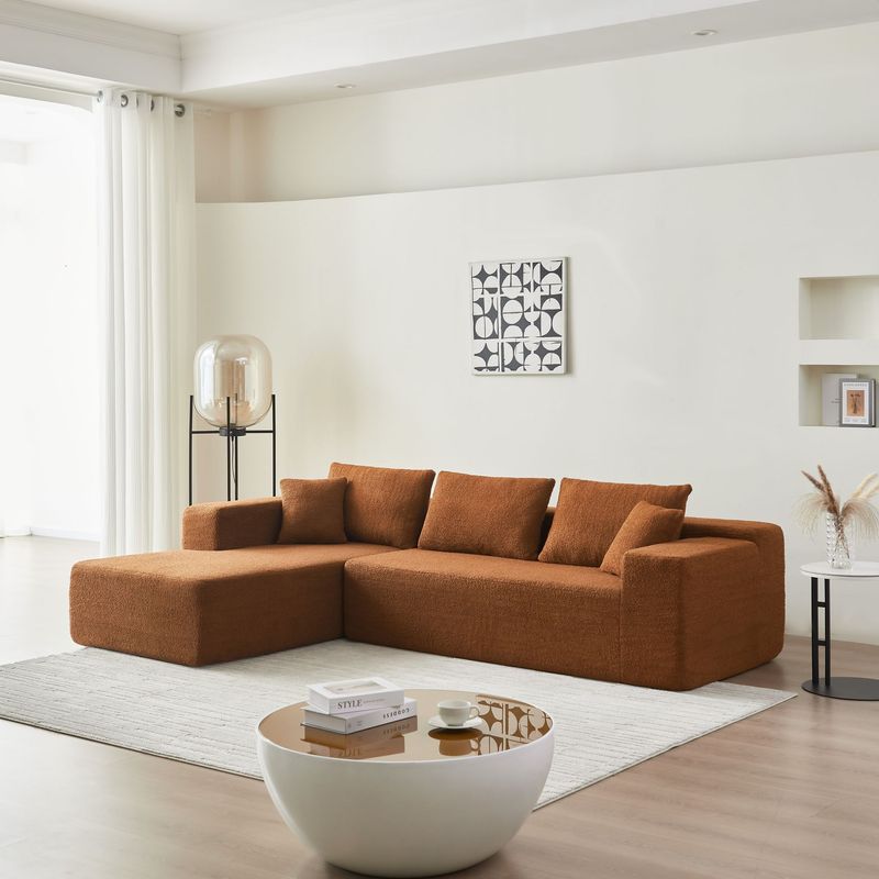 104.33" Sponge Sectional Sofa Couch For Living Room, L Shaped Modern Lamb Modular High Density Sponge Floor Sofa, Sherpa Fabric Sofa Couch With Chaise Lounge & Pillows, Upholstered Corner Cloud Couch_voghion.com