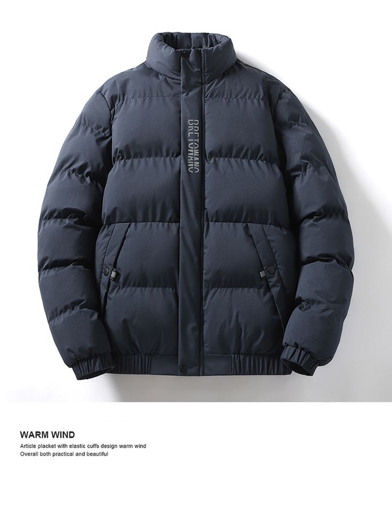 Kurze, wattierte Herrenjacke, lässige, warme, wattierte Herrenjacke mit Stehkragen_voghion.com