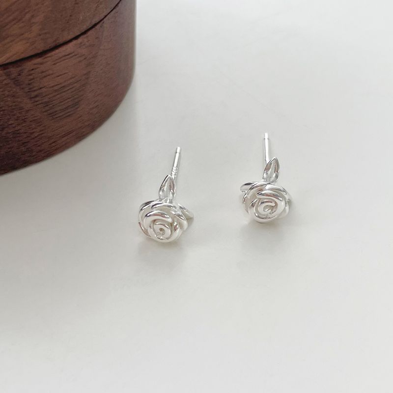 Tiqi S orecchini in argento puro semplici e squisiti a forma di rosa, personalità femminile elegante, fiori di alta qualità, orecchini versatili_voghion.com