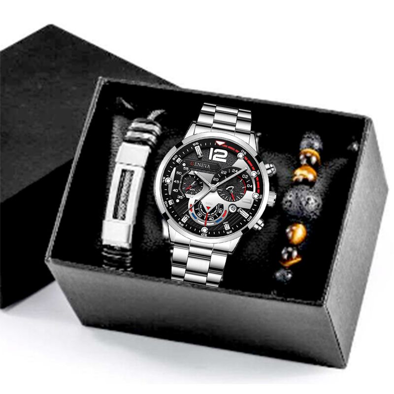 Men's Watches Men's Fashion Luxury Hip Hop Square Diamond Set Steel Band Quartz Watch + Oval Hip Hop Diamond Set Bracelet_voghion.com