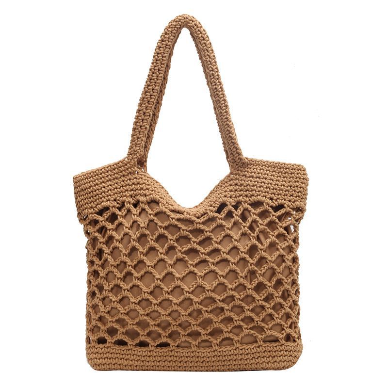 Dame, handgehäkelte Tasche, trendige weibliche Wald-Stil, tragbar, One-Shoulder-Urlaub, Strand, Strohtasche,_voghion.com