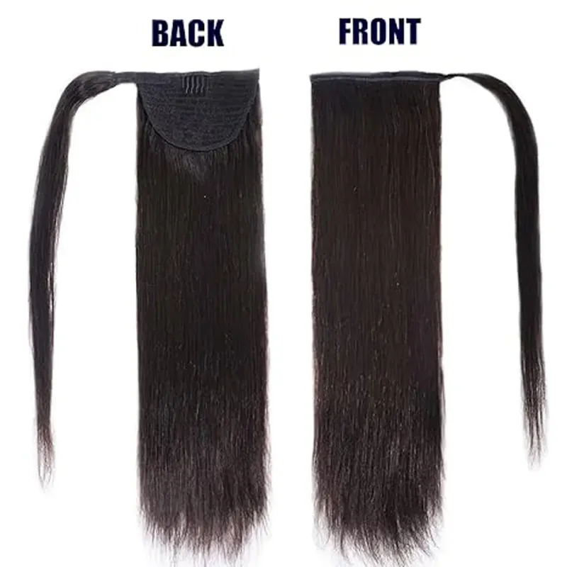 Coda di cavallo Capelli umani lisci con pasta magica Capelli peruviani Remy Wrap Around per donne naturali_voghion.com