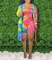 INS New Casual Home Sexy Tie-Dye Jumpsuit Long Sleeve Cardigan Two-Piece Set For Women_voghion.com