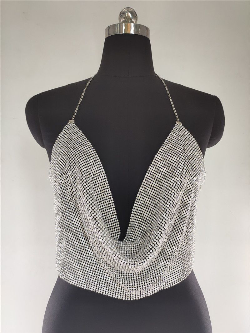 European and American cross-border 2020ins foreign trade nightclub low-cut backless flashing diamond chain strap deep V navel vest fz1364_voghion.com