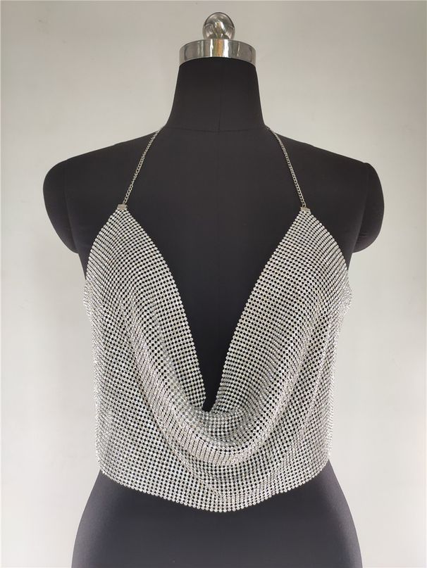European and American cross-border 2020ins foreign trade nightclub low-cut backless flashing diamond chain strap deep V navel vest fz1364_voghion.com
