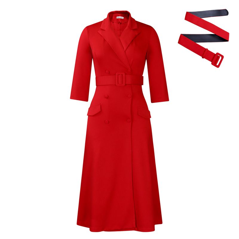 Women's Clothing Women's Fashion Temperament Double Breasted Suit Collar Solid Medium Length_voghion.com