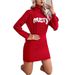 Elegante abito in maglia con collo alto e motivo 3D - Accogliente abito natalizio per donna (rosso, S/M/L/XL)_voghion.com