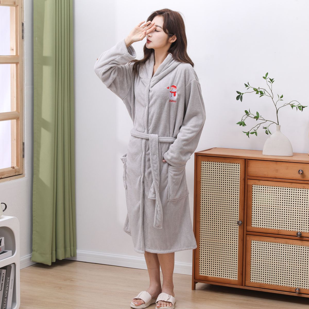 Soft Touch Micro Fleece Huva Morgonrock Plysch Lång Spa Robe Absorberande Morgonrock_voghion.com