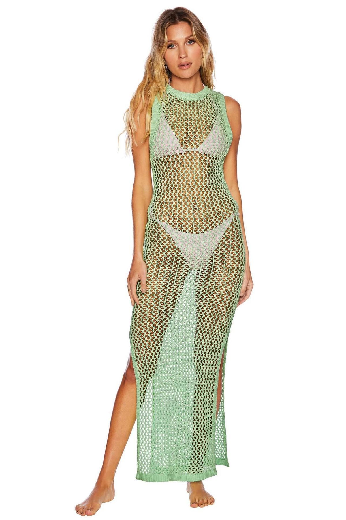 Traje de baño con cubierta de bikini Joker con protector solar de playa informal de crochet hueco para mujer, top de malla para playa._voghion.com