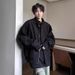 boy European American Style Gray Stand Collar Coat Men, Autumn And Winter Chic Woolen Short Overcoat, Oversized Suit Jacket_voghion.com