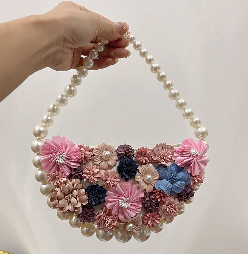 Damen Taschen Promi Blogger Handtasche Fee Abendtasche Perle Diamant Blume Unterarmtasche Handtasche_voghion.com