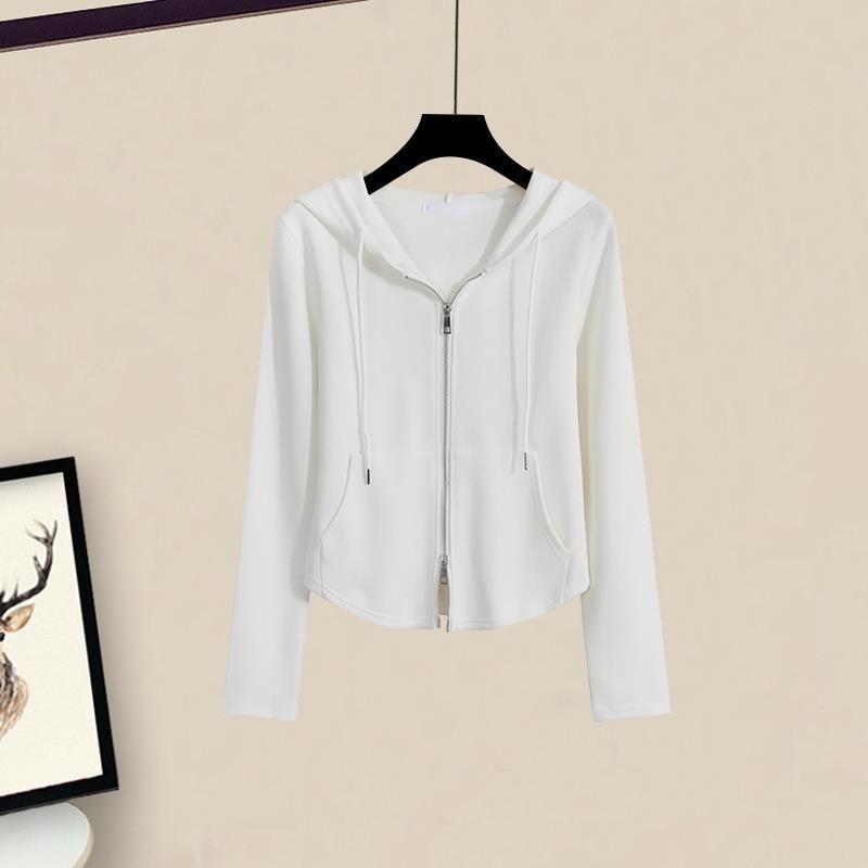 Ženska odjeća, jesen, lijeni stil, ležerni, uski, univerzalni, s kapuljačom, patentnim zatvaračem, široke hlače, odijelo poput čaja, žensko odijelo iz dva dijela_voghion.com