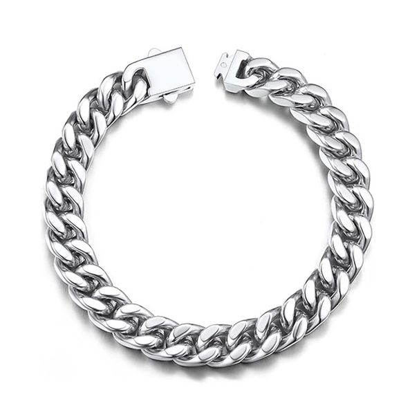 Pulseira simples de aço inoxidável com quatro lados, pulseira de titânio para hip hop masculina, corte tridimensional, pulseira cubana de quatro lados_voghion.com