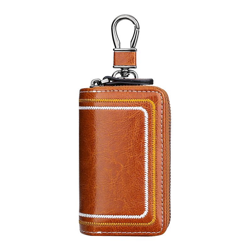 New leather car key bag multi-function cowhide door lock key bag fashion embroidery line key bag_voghion.com