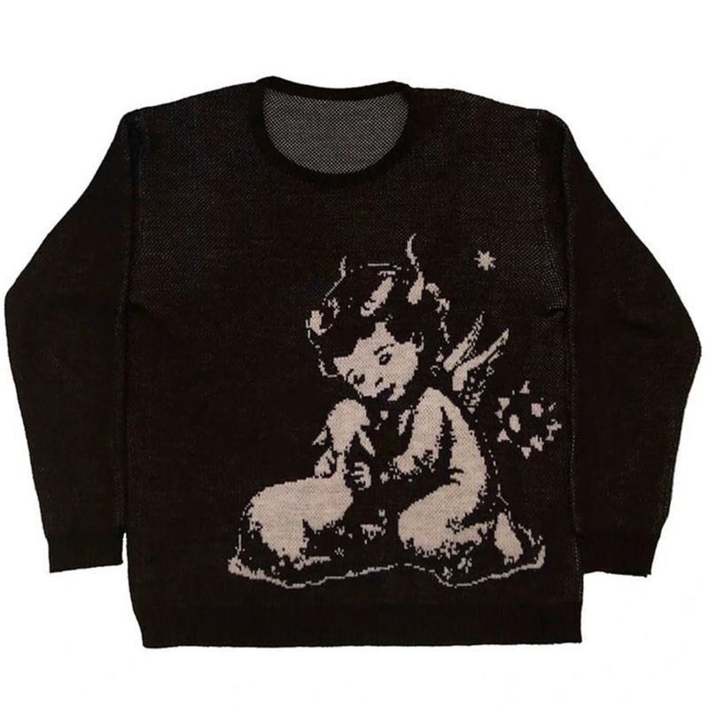 Men's Clothing fashion brand autumn style angel round neck long sleeve men and women fashion autumn and winter loose Oversize pullover trend sweater_voghion.com