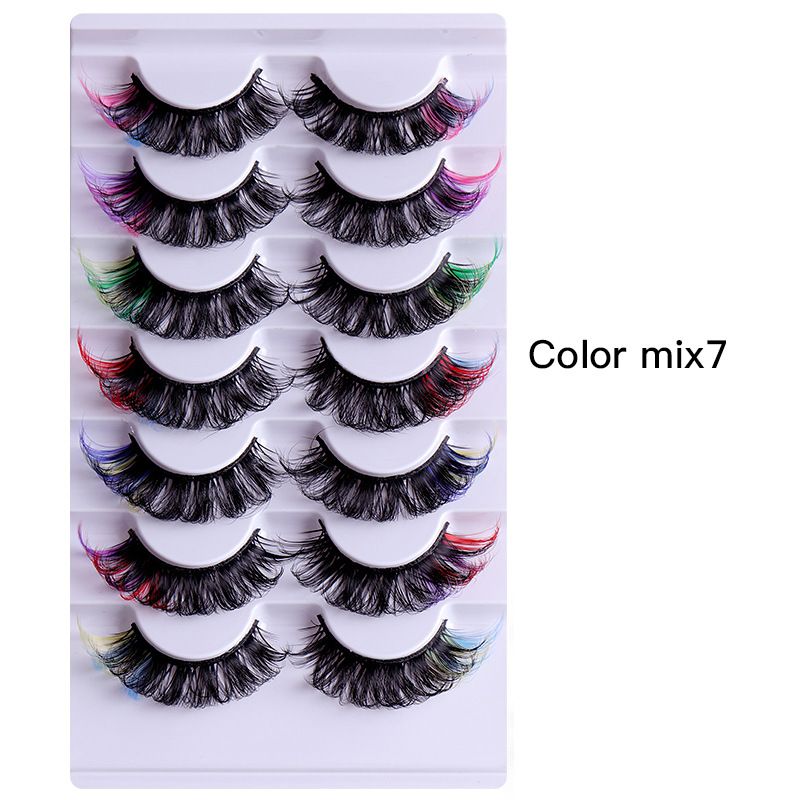 Beauty Health Popular Colored False Eyelashes 7 Pairs Russian Curl D Curve Thick Curl Eyelashes Spot_voghion.com