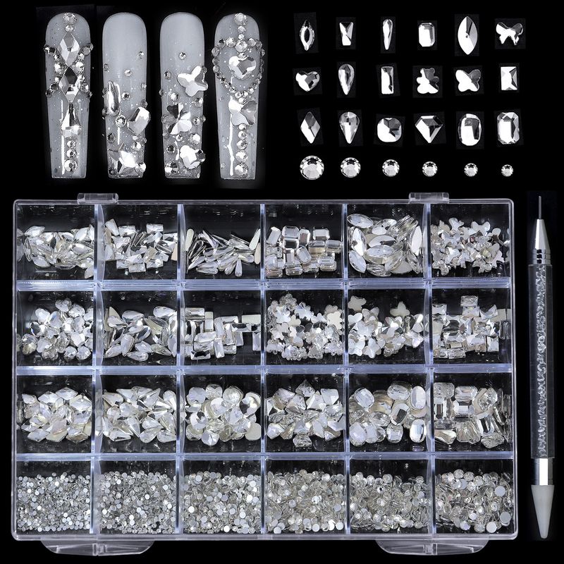Nail Art 24 Grid Rhinestone-tilbehørssæt til manicure AB flade rygsten og formdesign_voghion.com