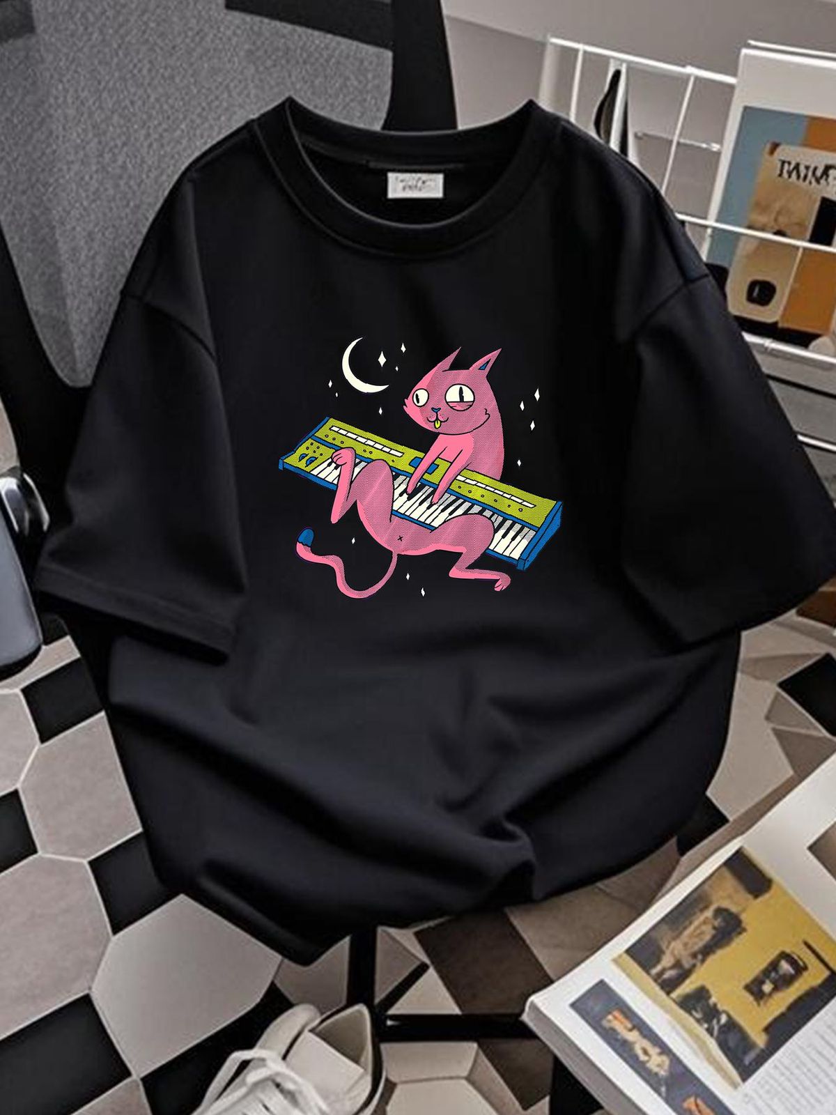 Camiseta de sintetizador analógico con diseño de gato, sintetizador retro, productor musical, regalo divertido, tallas S-5XL, ropa de diseño para hombre, cómoda, unisex, elástica y versátil._voghion.com