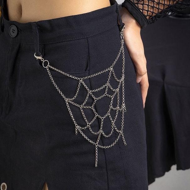 HOT Punk Taille in Spinnennetz Silber Hose Frauen Mädchen Männer Jeans Gürtel Kette mit Haken für Kleidung Hose Cool_voghion.com