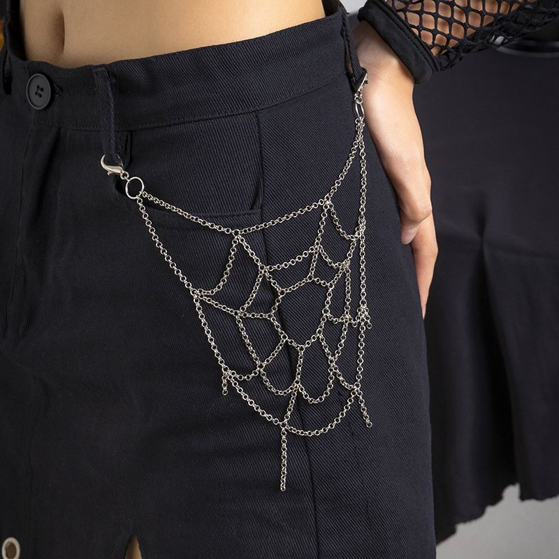 HOT Punk Waist in Spider Web Sier Trousers Women Girl Men Jeans Belt Chain with Hook for Clothes Pant Cool_voghion.com